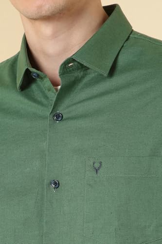Allen Solly Men Green Solid Full Sleeves Casual Shirts