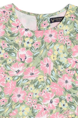 Allen Solly Girl's Cotton Modern Knee-Length Dress (AGDRERGFD37413_Green