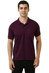 Men Purple Printed Polo Neck T-Shirt
