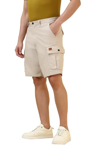 Allen Solly men's beige solid shorts, casual bermuda style with a comfortable fit, shown on a neutral background.