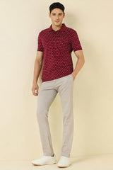 Allen Solly Men Maroon Print Polo Neck T-Shirt