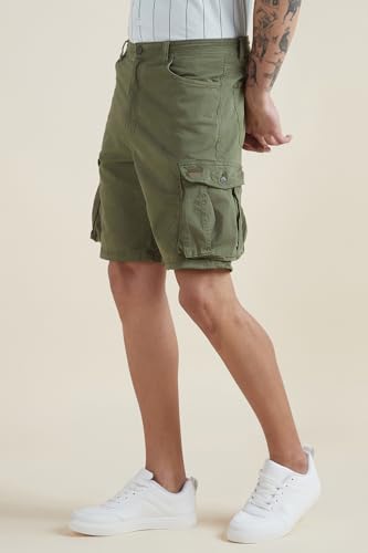 Men Olive Solid Shorts