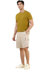 Allen Solly men's beige solid shorts, casual Bermuda style, with a comfortable fit and sporty design.