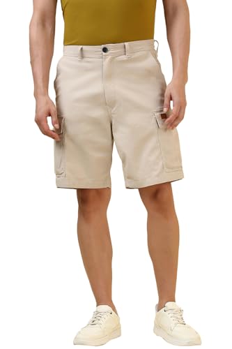 Allen Solly men's beige solid shorts, casual bermuda style, lightweight sportswear for men, with a comfortable fit.