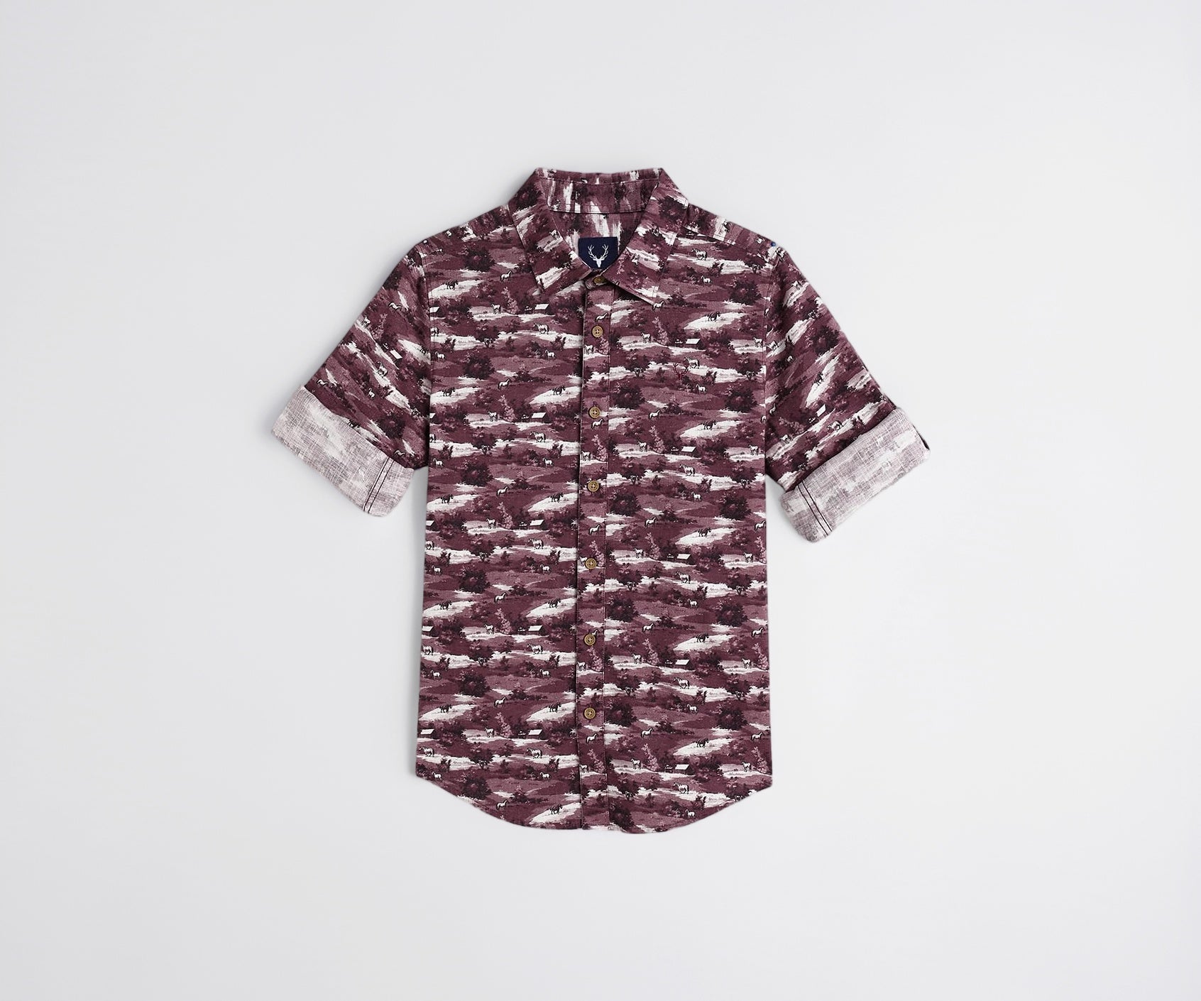 Boys Maroon Print Casual Shirt