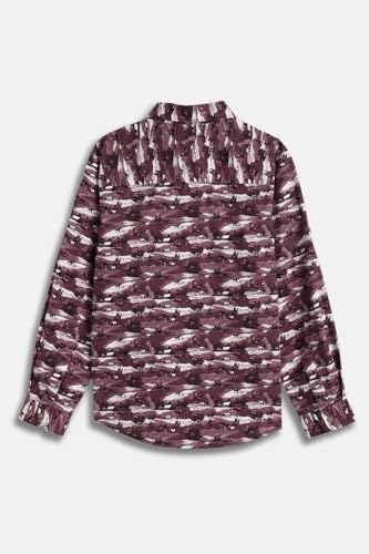 Boys Maroon Print Casual Shirt