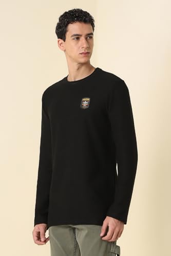 Allen Solly Men's Solid Slim Fit T-Shirt (ALKCASGFD54555_Black