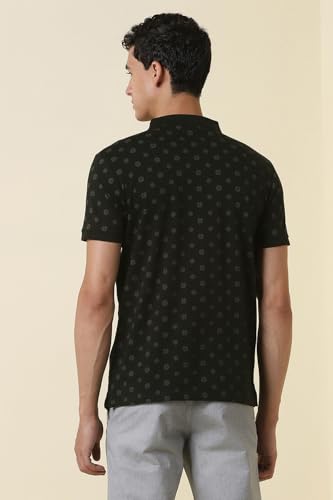 Men Black Print Polo Neck T-Shirt