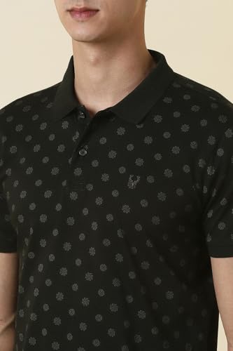 Men Black Print Polo Neck T-Shirt