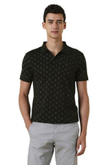 Men Black Print Polo Neck T-Shirt