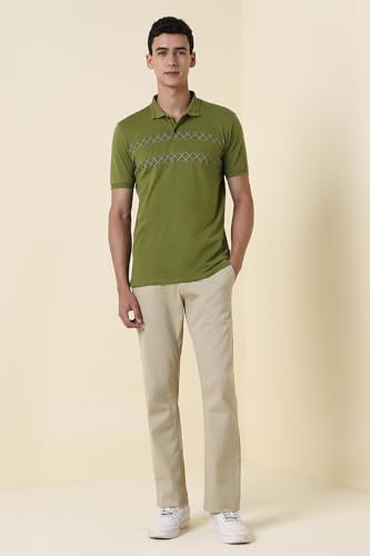 Men Green Patterned Polo Neck T-Shirt