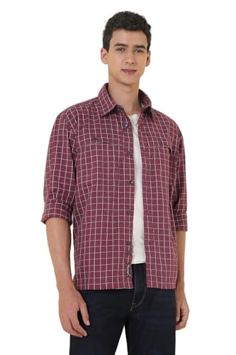 Men Maroon Slim Fit Check Full Sleeves Casual Shirt