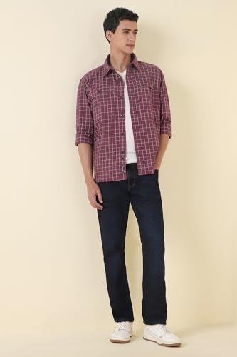 Men Maroon Slim Fit Check Full Sleeves Casual Shirt