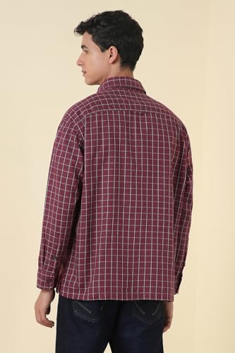 Men Maroon Slim Fit Check Full Sleeves Casual Shirt