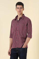 Men Maroon Slim Fit Check Full Sleeves Casual Shirt