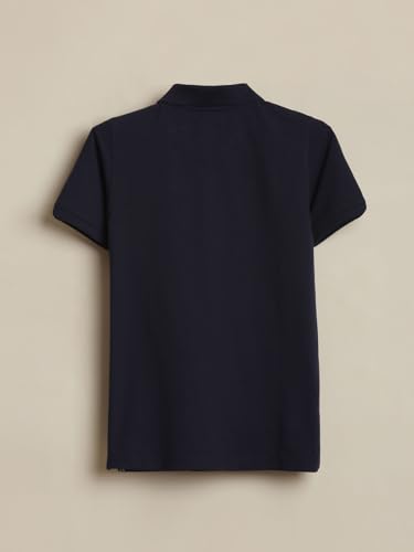 Boys Navy Solid Polo Neck T-Shirt