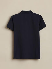 Boys Navy Solid Polo Neck T-Shirt
