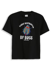 Boys Black Graphic Print Crew Neck T-Shirt
