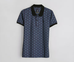 Boys Black Print Polo Neck T-Shirt