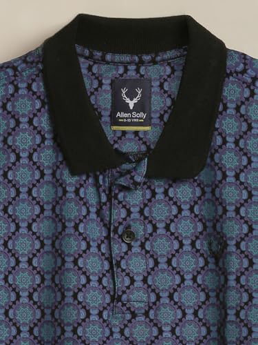 Boys Black Print Polo Neck T-Shirt
