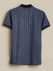 Boys Black Print Polo Neck T-Shirt