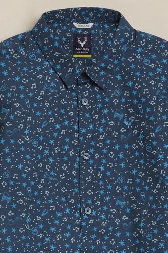 Boys Navy Print Casual Shirt