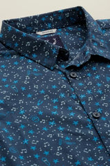 Boys Navy Print Casual Shirt