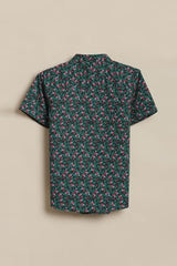 Boys Green Print Casual Shirt