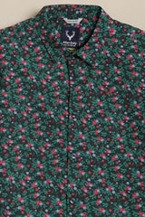 Boys Green Print Casual Shirt