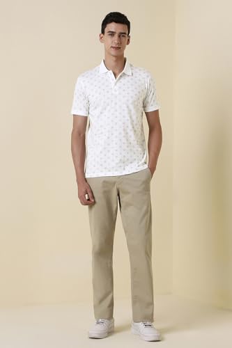 Men White Print Polo Neck T-Shirt