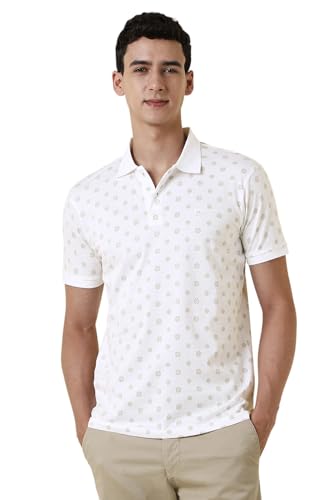 Men White Print Polo Neck T-Shirt