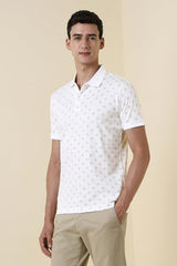 Men White Print Polo Neck T-Shirt