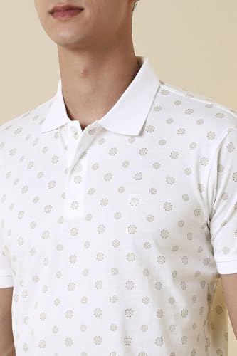Men White Print Polo Neck T-Shirt