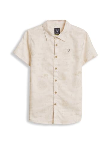 Boys Beige Print Casual Shirt
