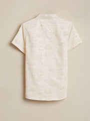 Boys Beige Print Casual Shirt