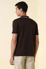 Men Brown Solid Polo Neck T-Shirt