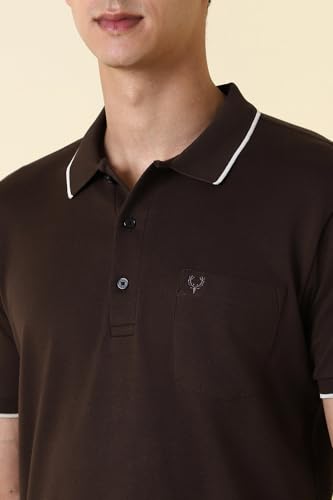 Men Brown Solid Polo Neck T-Shirt