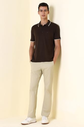 Men Brown Solid Polo Neck T-Shirt