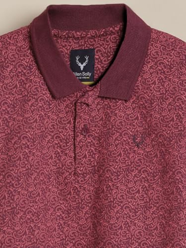 Boys Maroon Print Polo Neck T-Shirt