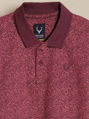 Boys Maroon Print Polo Neck T-Shirt