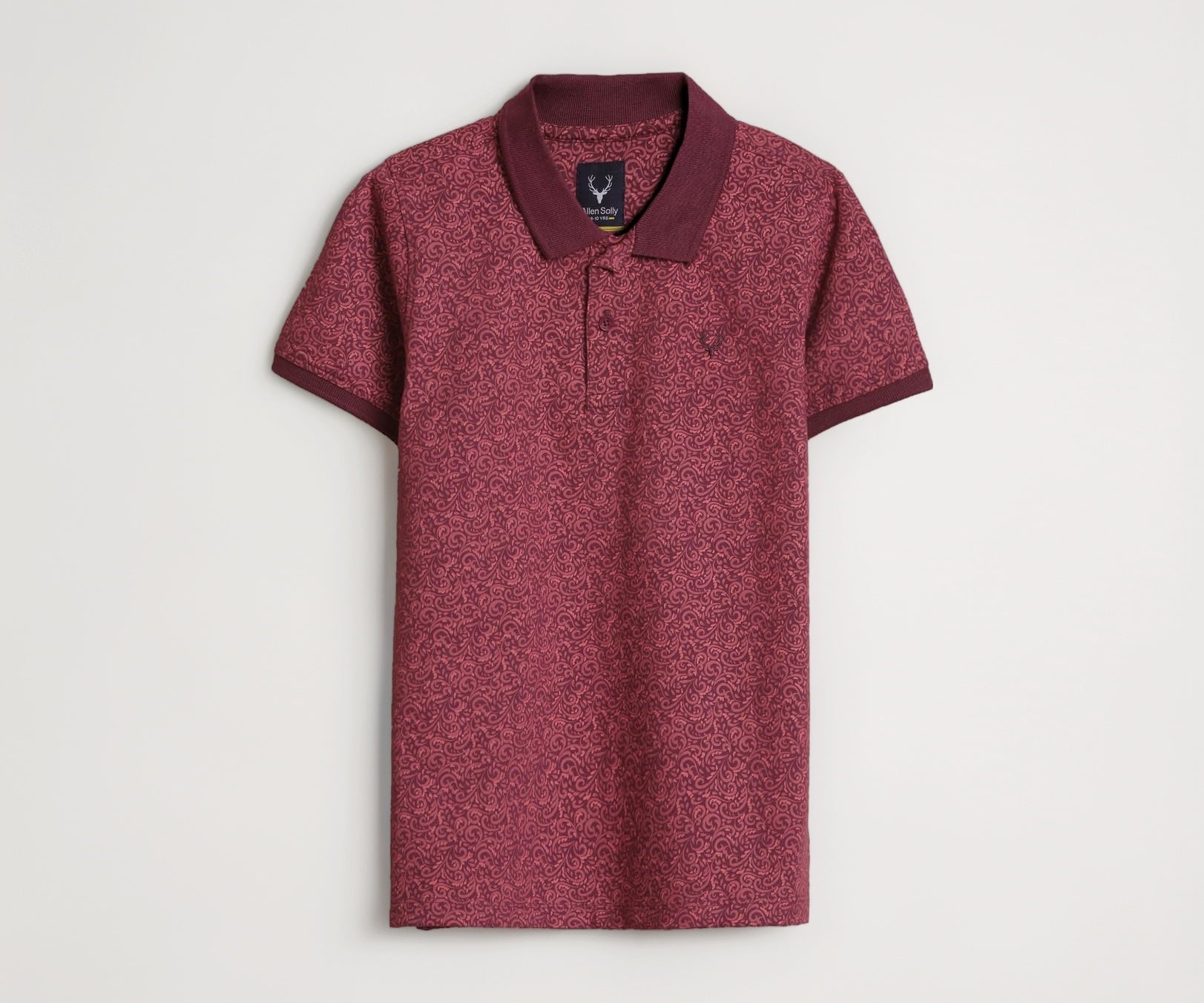Boys Maroon Print Polo Neck T-Shirt