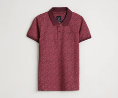 Boys Maroon Print Polo Neck T-Shirt
