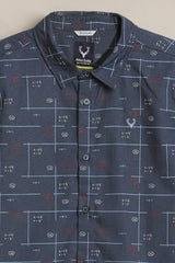 Boys Navy Print Casual Shirt