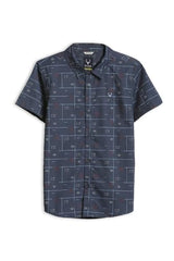 Boys Navy Print Casual Shirt