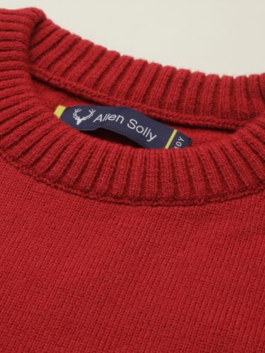 Red Allen Solly boy's acrylic crew neck sweater, cozy winter pullover with ribbed cuffs and neckline, suitable for boys.