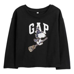 Girls' Snoopy Character Print Crew Neck Drop-Shoulder T-Shirt, Black, 4Y