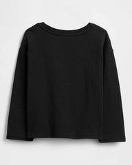 Girls' Snoopy Character Print Crew Neck Drop-Shoulder T-Shirt, Black, 4Y
