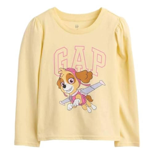 Girls' Paw Patrol Character Print Puff Sleeves Crew Neck T-Shirt, Light Yellow, 2Y