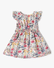Girls' Floral Flutter Sleeve A-Line Dress, White, 3Y