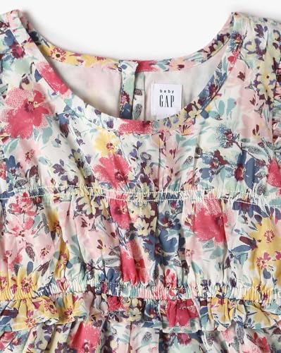 Girls' Floral Flutter Sleeve A-Line Dress, White, 3Y